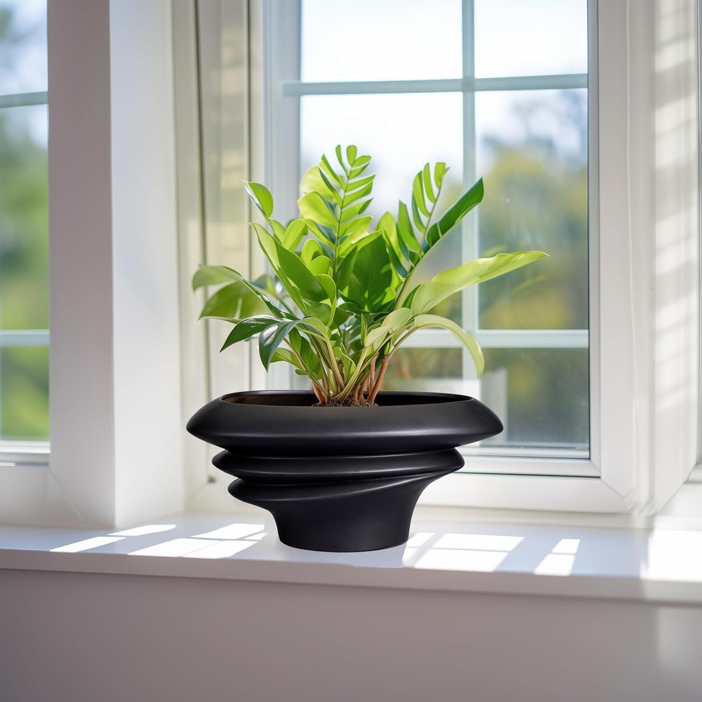 Bonsai Pot 8/12 Inch - Ceramic Succulent Planter with Drainage Hole Large Plant Pot for Indoor Plants Outdoor Modern Home Decor Black