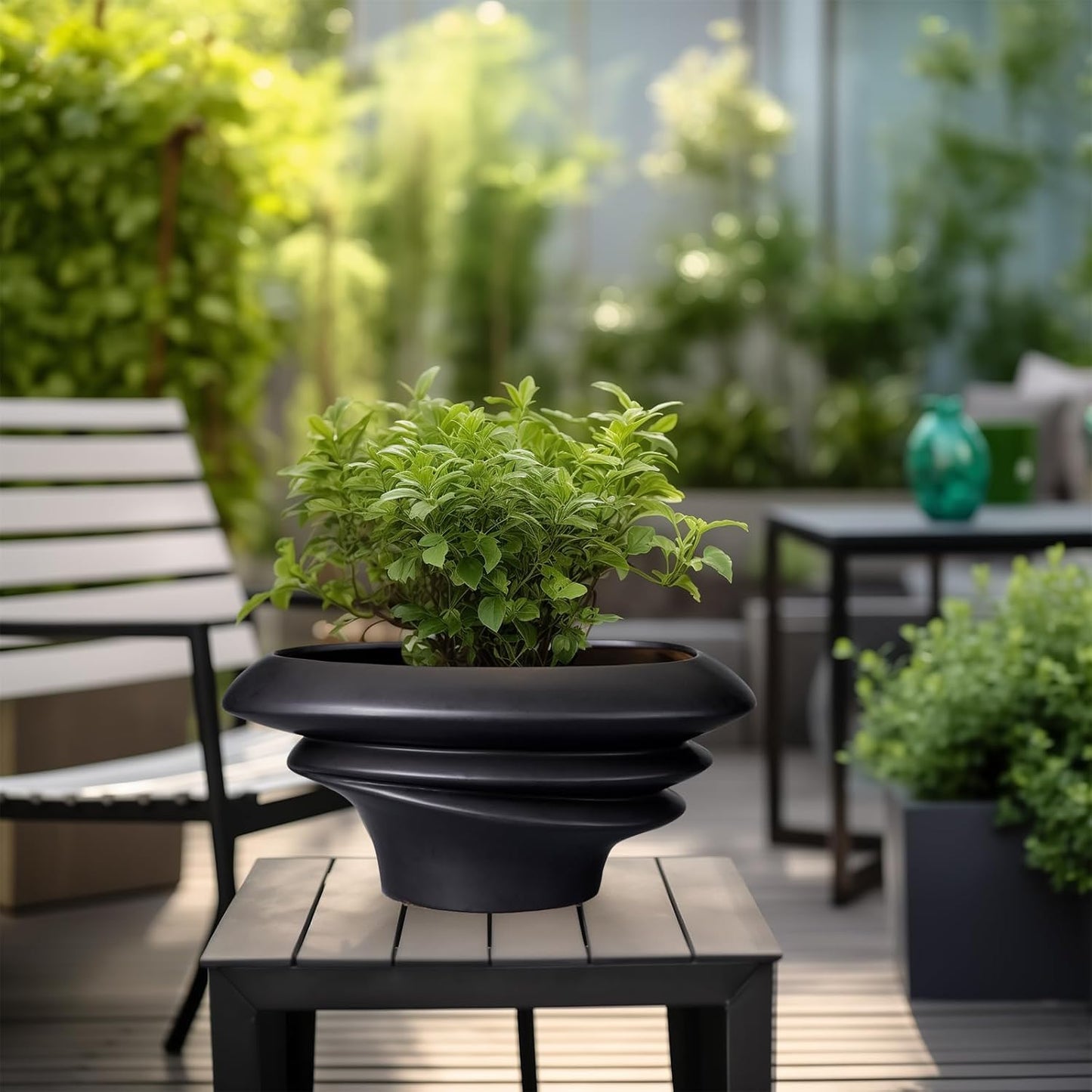 Bonsai Pot 8/12 Inch - Ceramic Succulent Planter with Drainage Hole Large Plant Pot for Indoor Plants Outdoor Modern Home Decor Black