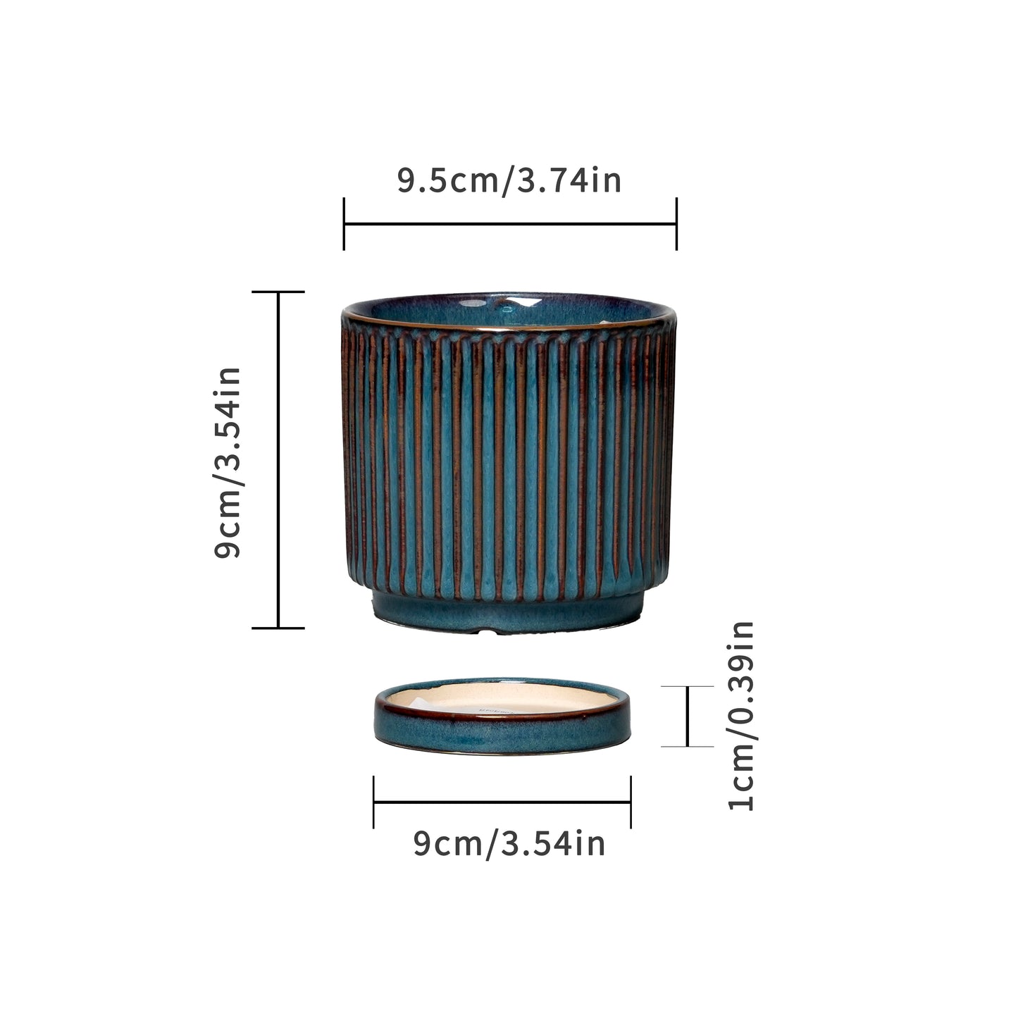 Stillaflora 4/6/8/10 Inch Blue Fluted Vertical Striped Ceramic Plant Pots Sets with Drainage, Indoor/Outdoor Modern Cylinder Flower Pots for Monstera & Large Plants