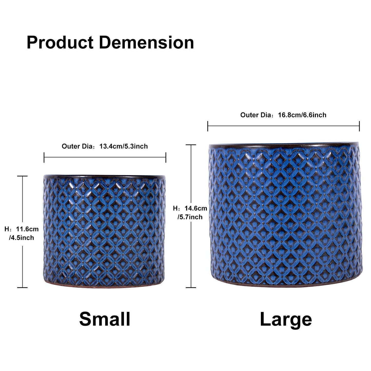 Ceramic Pots for Plants - 6.6+5.3 Inch Ceramic Planters Set of 2, Round Planters with Drainage Holes, Boho Flower Pots for Indoor Outdoor, Home Room Decor, Gifts for Plant Lovers, Blue