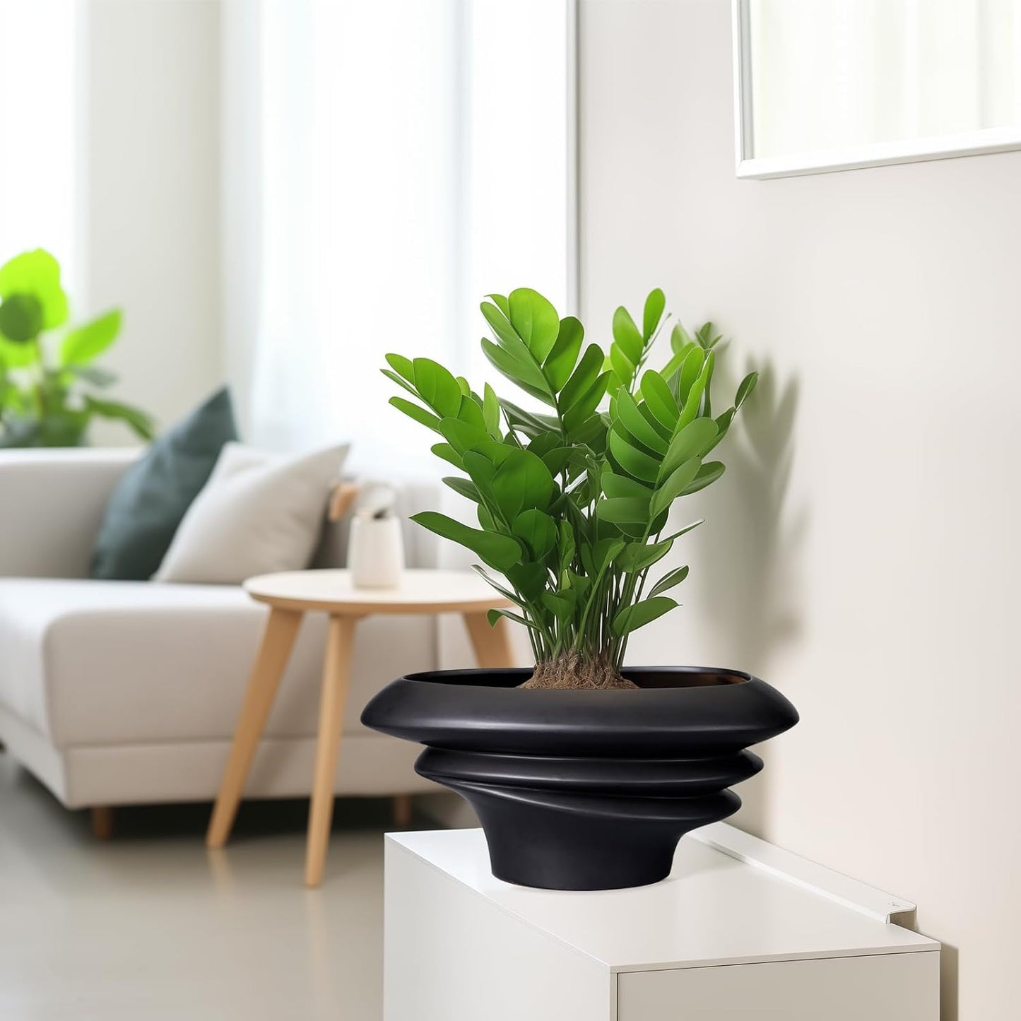 Bonsai Pot 8/12 Inch - Ceramic Succulent Planter with Drainage Hole Large Plant Pot for Indoor Plants Outdoor Modern Home Decor Black