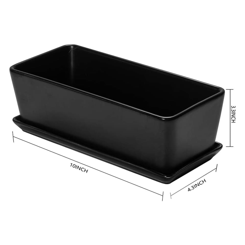 10  inch Ceramic Rectangular Succulent Planter  Elegant White Window Box Flower Pot with Saucer for Indoor Plants