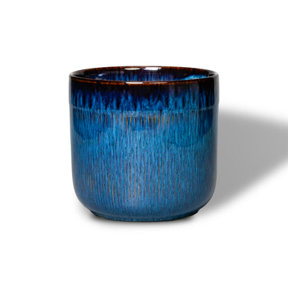 Stillaflora 7 Inch Blue Ceramic Planter with Gradient Glaze & Linear Textured Finish -  Cylindrical Flower Pot for Indoor & Outdoor Use, Ideal for Orchid, Bonsai, Succulents & More, Decorative Plant Pot