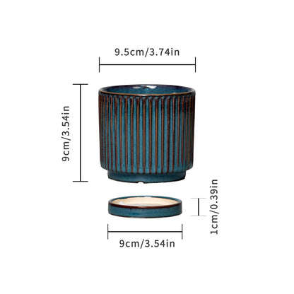 Stillaflora 4/6/8/10 Inch Blue Fluted Vertical Striped Ceramic Plant Pots Sets with Drainage, Indoor/Outdoor Modern Cylinder Flower Pots for Monstera & Large Plants