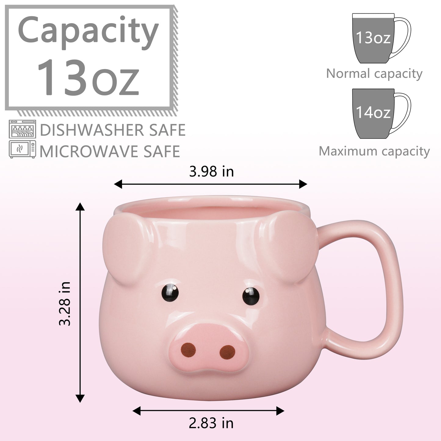 ROOT24STUDIO Pig Coffee Mug 14 oz Ceramic Novelty Coffee Mug 3D Porcelain Tea Mug for Women Christmas Housewarming Holiday Birthday Gifts for Women Mom Kids Teacher and Best Friend Pink