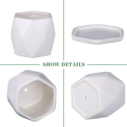 4 inch Ceramic Geometric Succulent Planter Pots with Removable Saucer,Indoor Plant Pots Set of 3