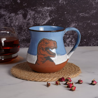ROOT24STUDIO Ceramic Dinosaur Mug 16 oz Novelty Coffee Mug for Men and Women Holiday Housewarming Chirstmas Birthday Dinosaur Gifts for Women Men Handmade Stoneware Tea Milk Morning Coffee Cup Blue
